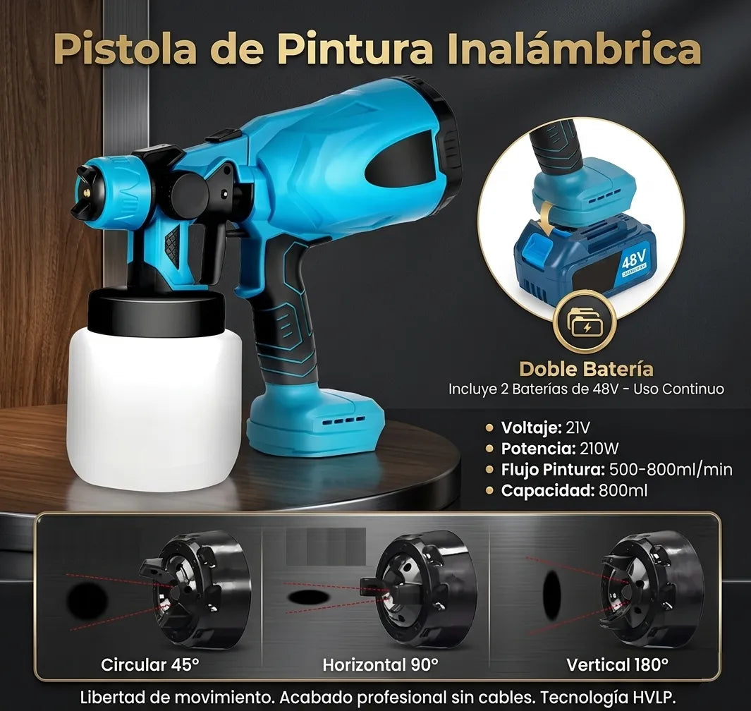 Pistola de Pintura Inalámbrica Doble Batería